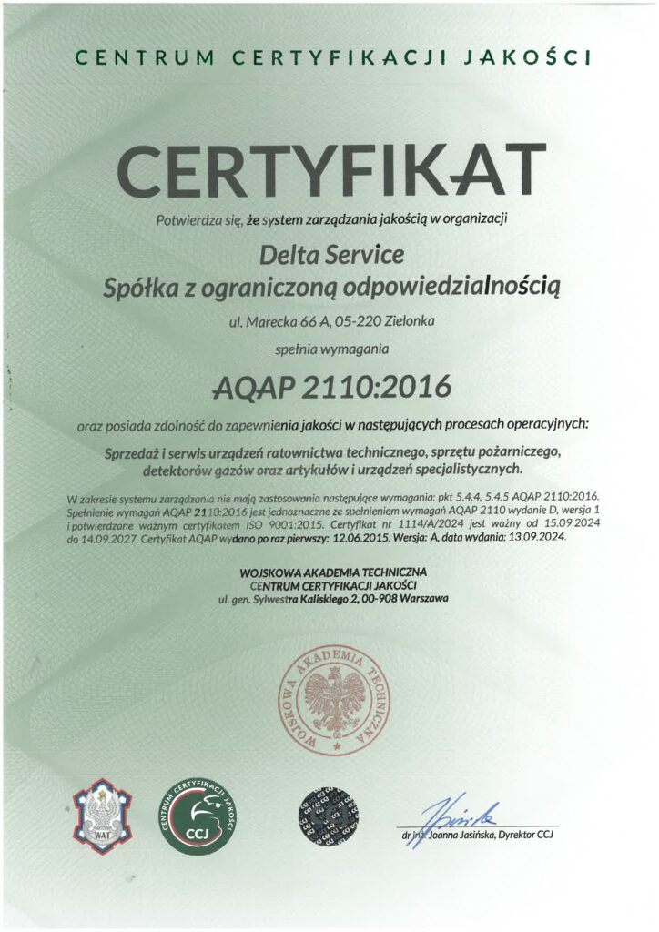 Certyfikat AQAP 2110:2016 Delta Service