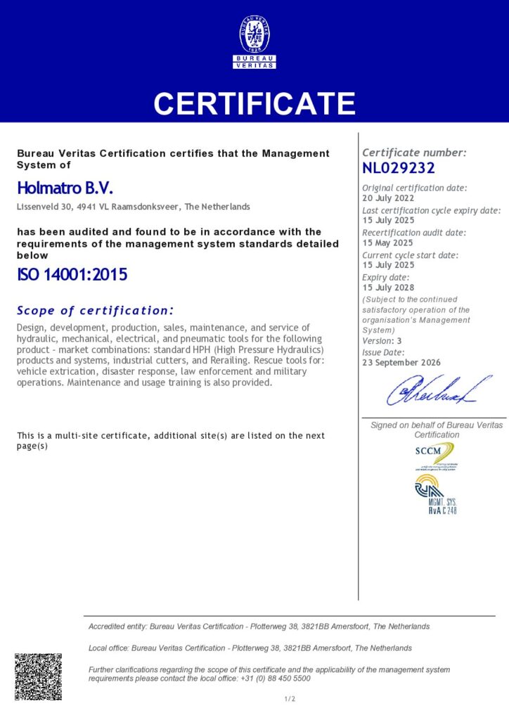 Certyfikat Holmatro ISO 14001:2015